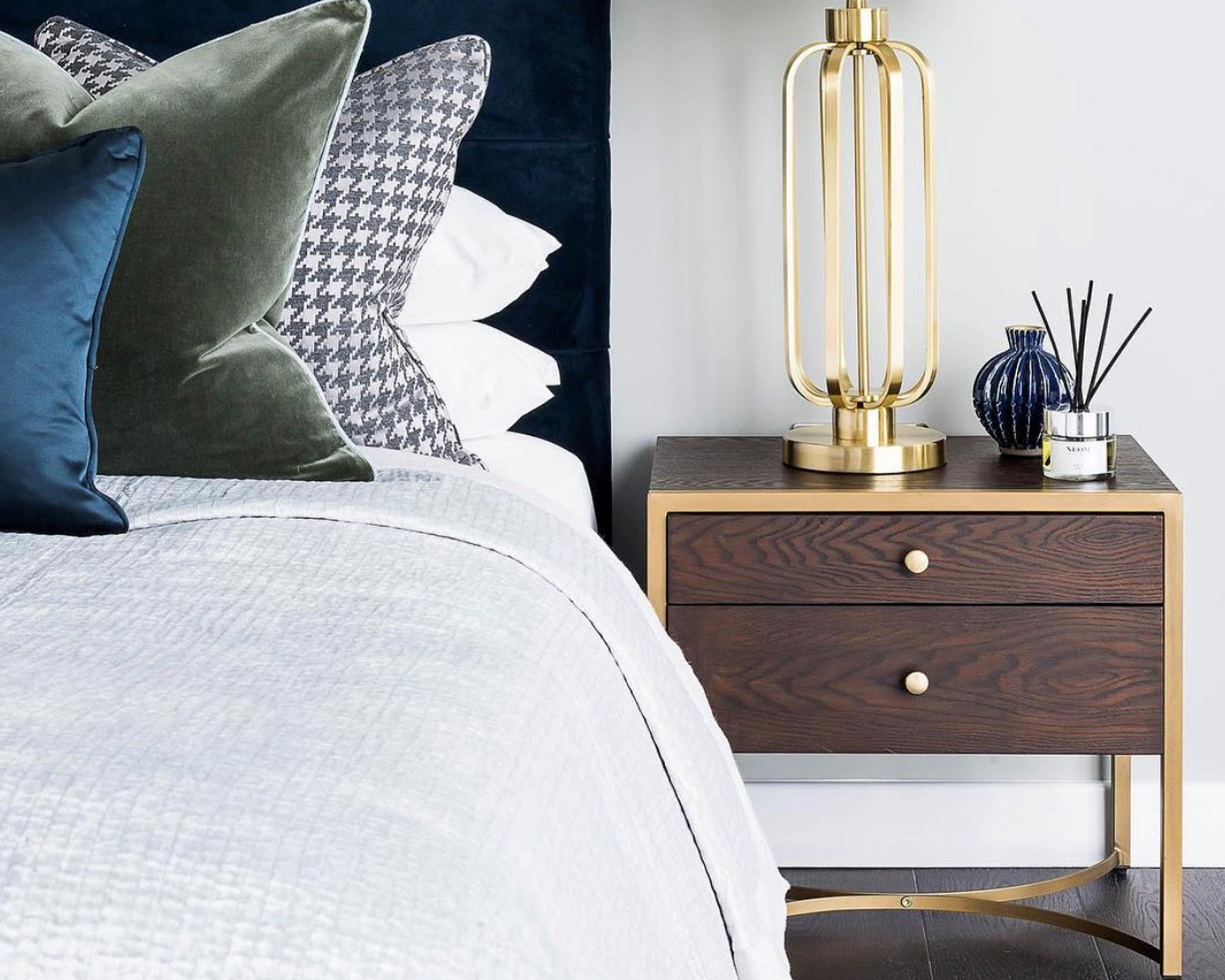 Navy gold online bedside table